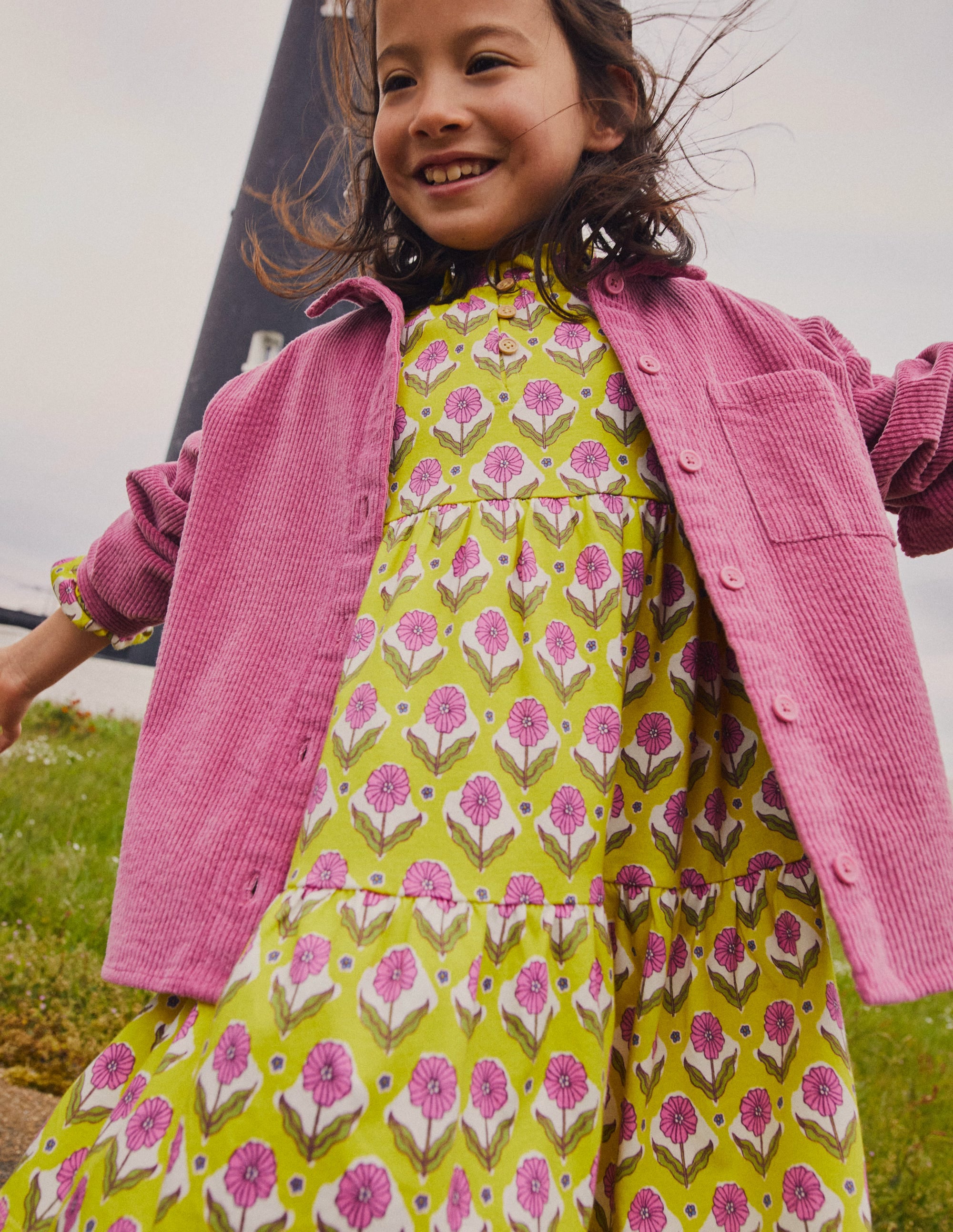 Tiered Jersey Dress-Sweetcorn Yellow Floral - Image 5