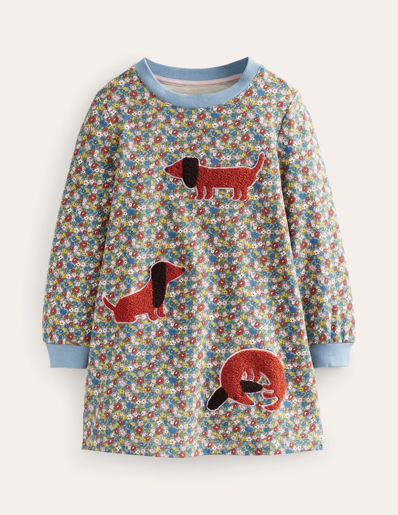 Sweatkleid mit Applikation-Kiesblau Blume Hund - Image 1