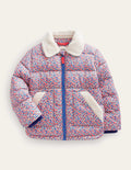 Wattierte Jacke mit Borg-Detail-Marmeladenrot Florales Mikro-Muster