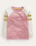 Raglan-T-Shirt mit Blockfarben-Mandelrosa