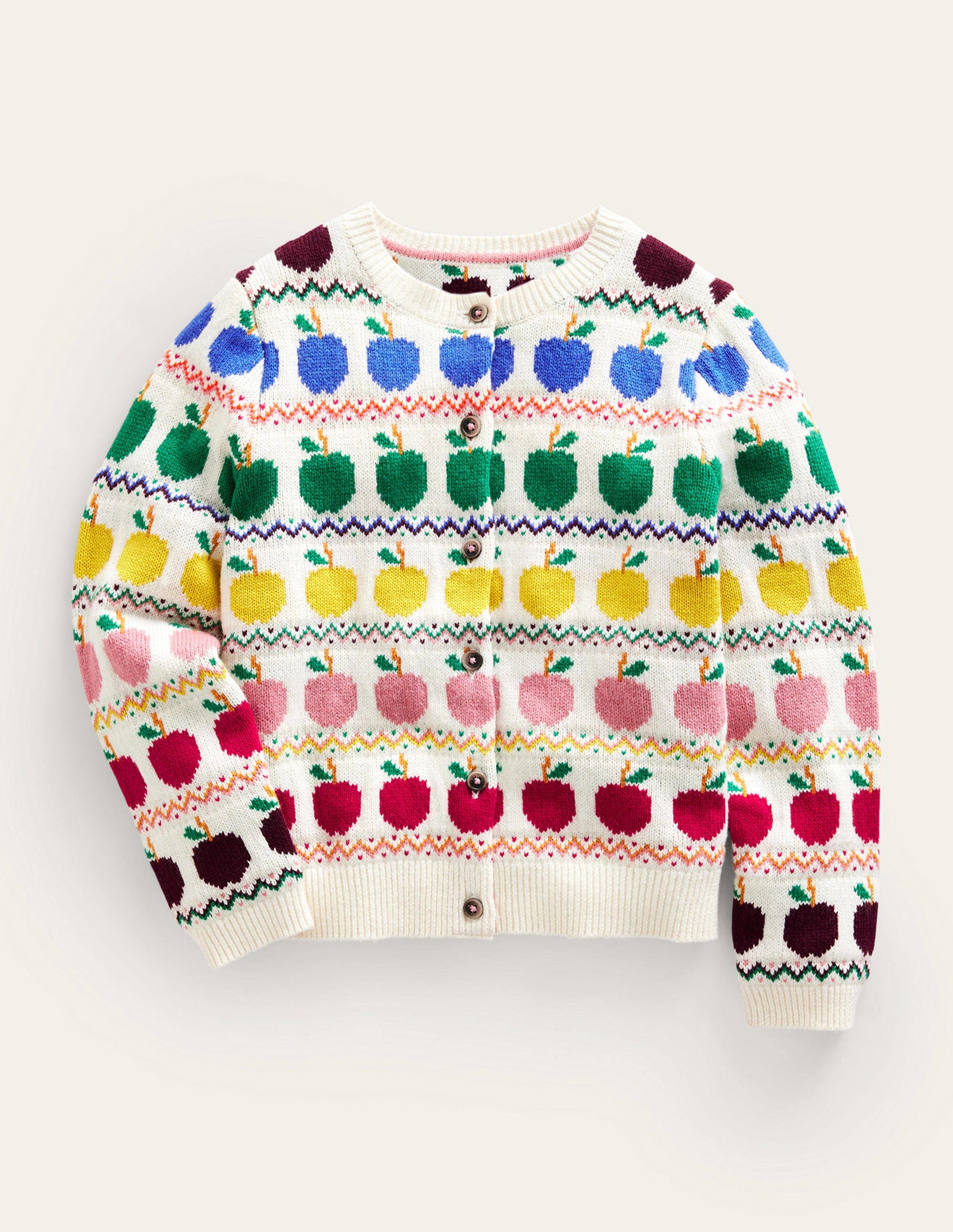 Fair-Isle-Strickjacke-Warmes Naturweiß Äpfel-1