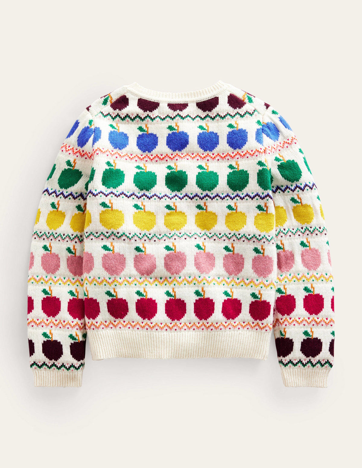 Fair-Isle-Strickjacke-Warmes Naturweiß Äpfel-2