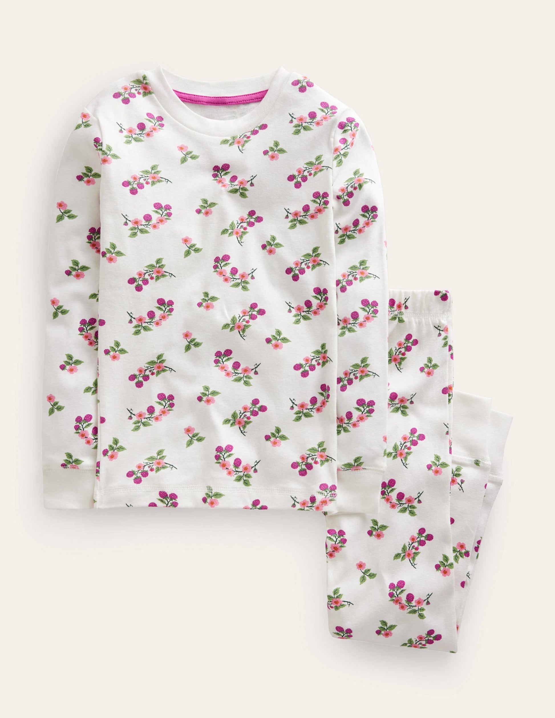 Pyjama long douillet-Motif floral ivoire-1