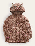 Anorak mit Sherpa-Futter-Nussbraun Leopardendruck