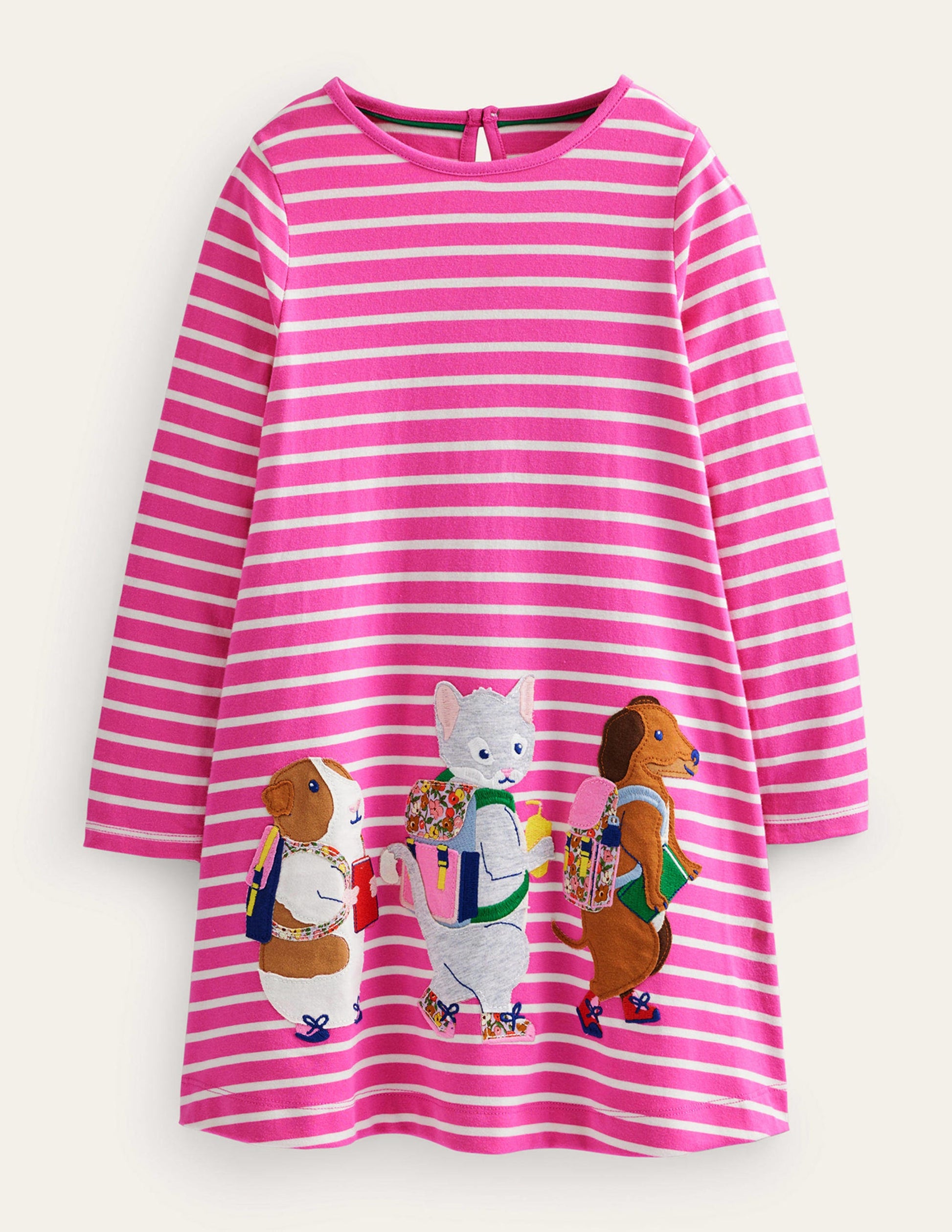 Kleid mit großer Applikation-Rosarot/Naturweiß-1