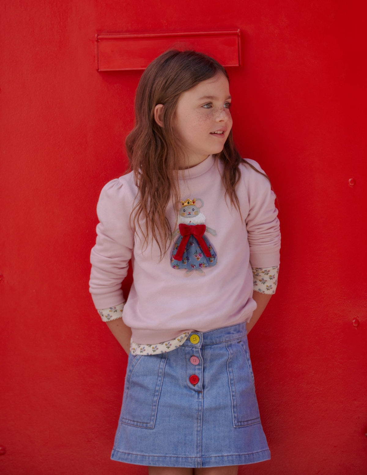 Sweat cosy à appliqué-Souris rose français-4