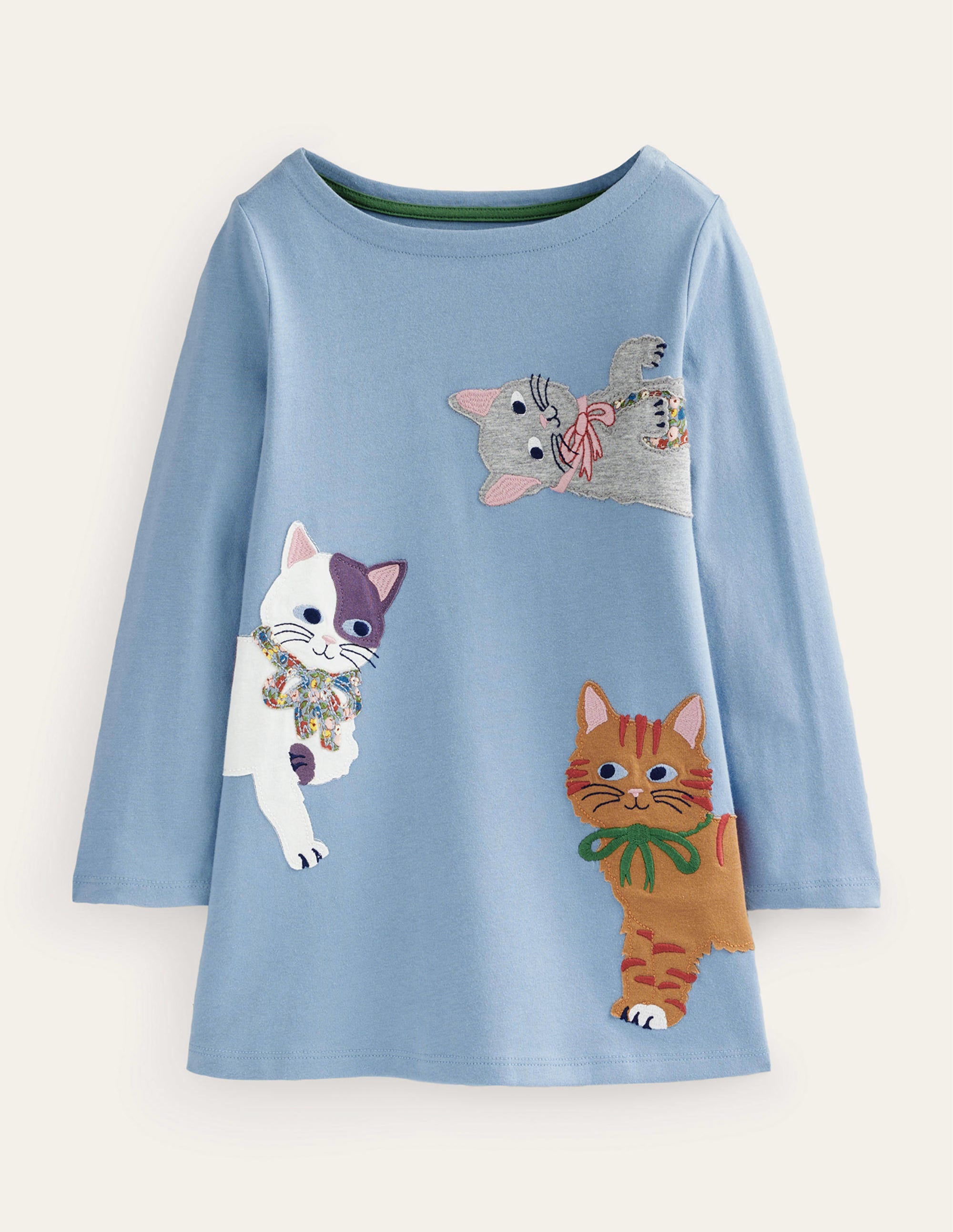 Appliqué Jersey Tunic-Pebble Blue Cats - Image 1
