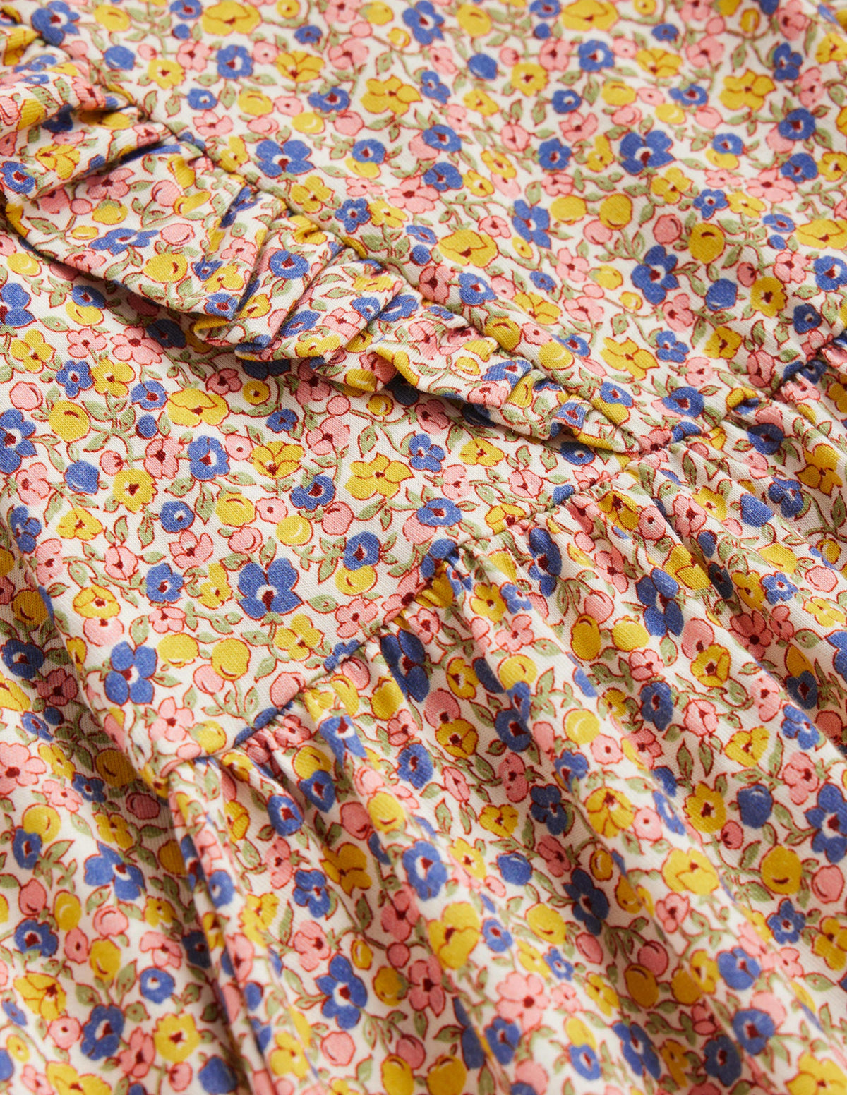 Rüschenkleid mit langen Ärmeln-Bunt Kleines Blumenmuster-3