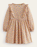 Rüschenkleid mit langen Ärmeln-Bunt Kleines Blumenmuster