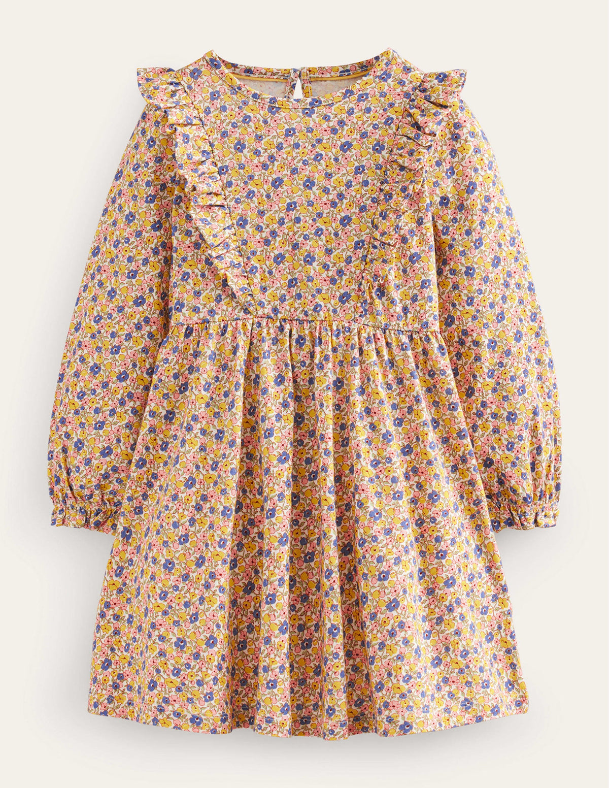 Rüschenkleid mit langen Ärmeln-Bunt Kleines Blumenmuster - Image 1