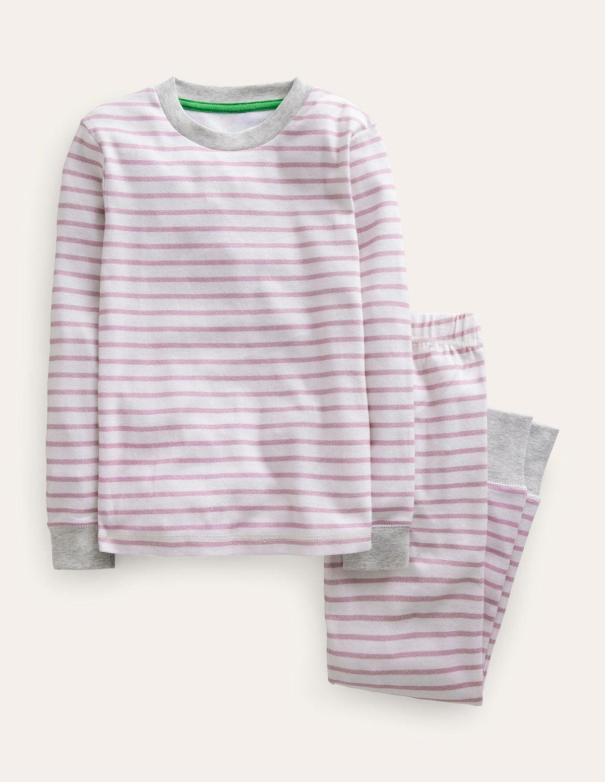 Eng anliegender, langer Schlafanzug mit Streifenmuster-Rosa/Naturweiß - Image 1
