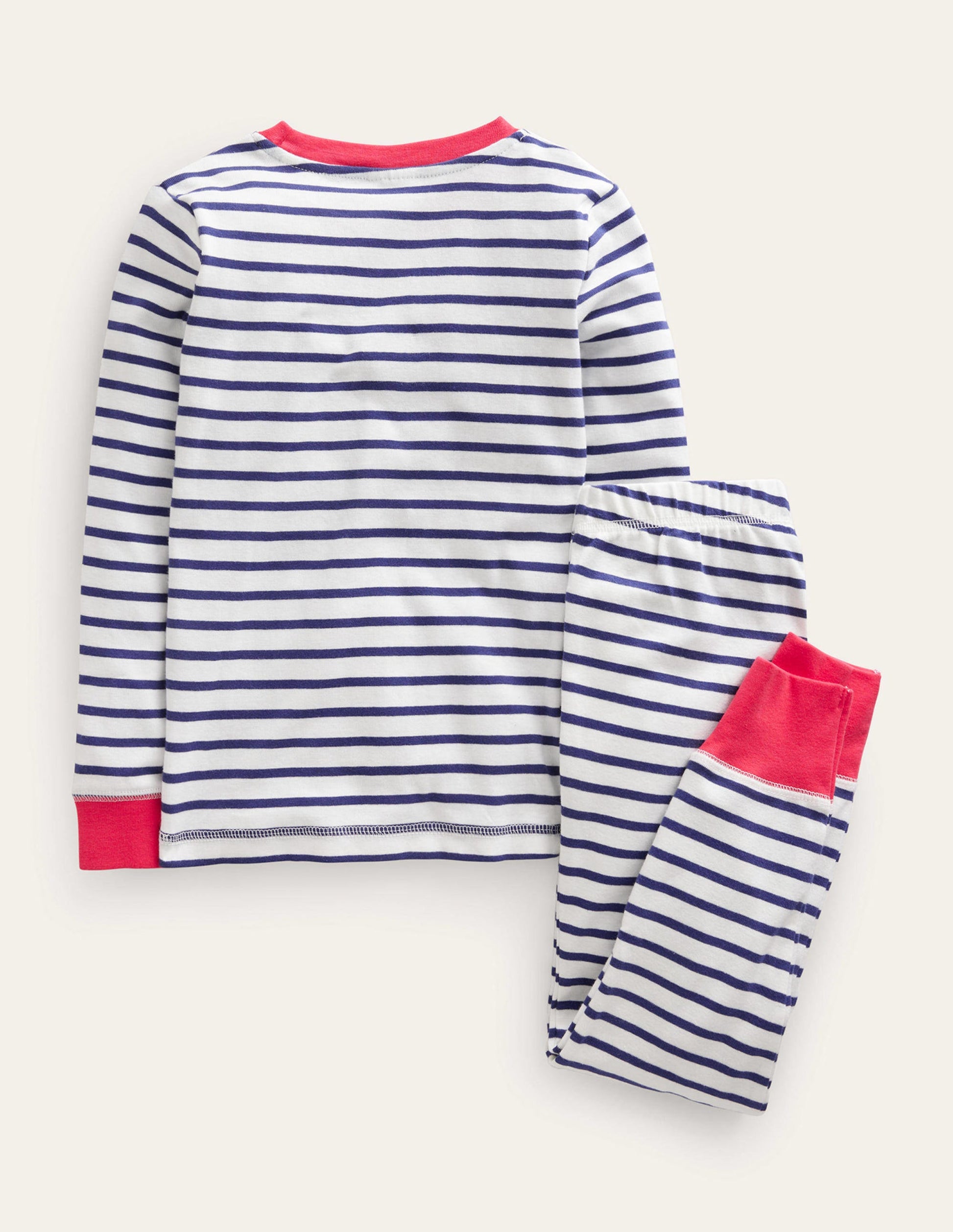 Eng anliegender, langer Schlafanzug mit Streifenmuster-Naturweiß/Marineblau Breton-2