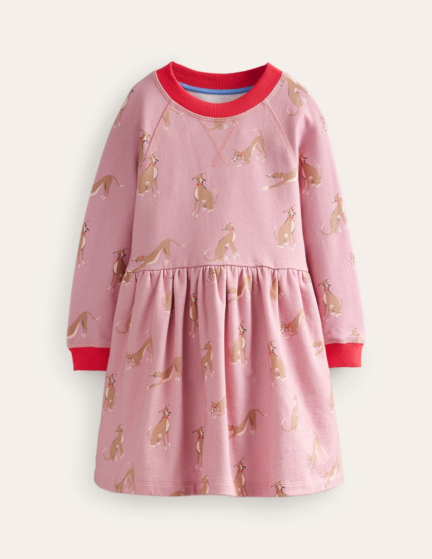 Bedrucktes Sweatshirt-Kleid-Vintage Rosa Windhund-1