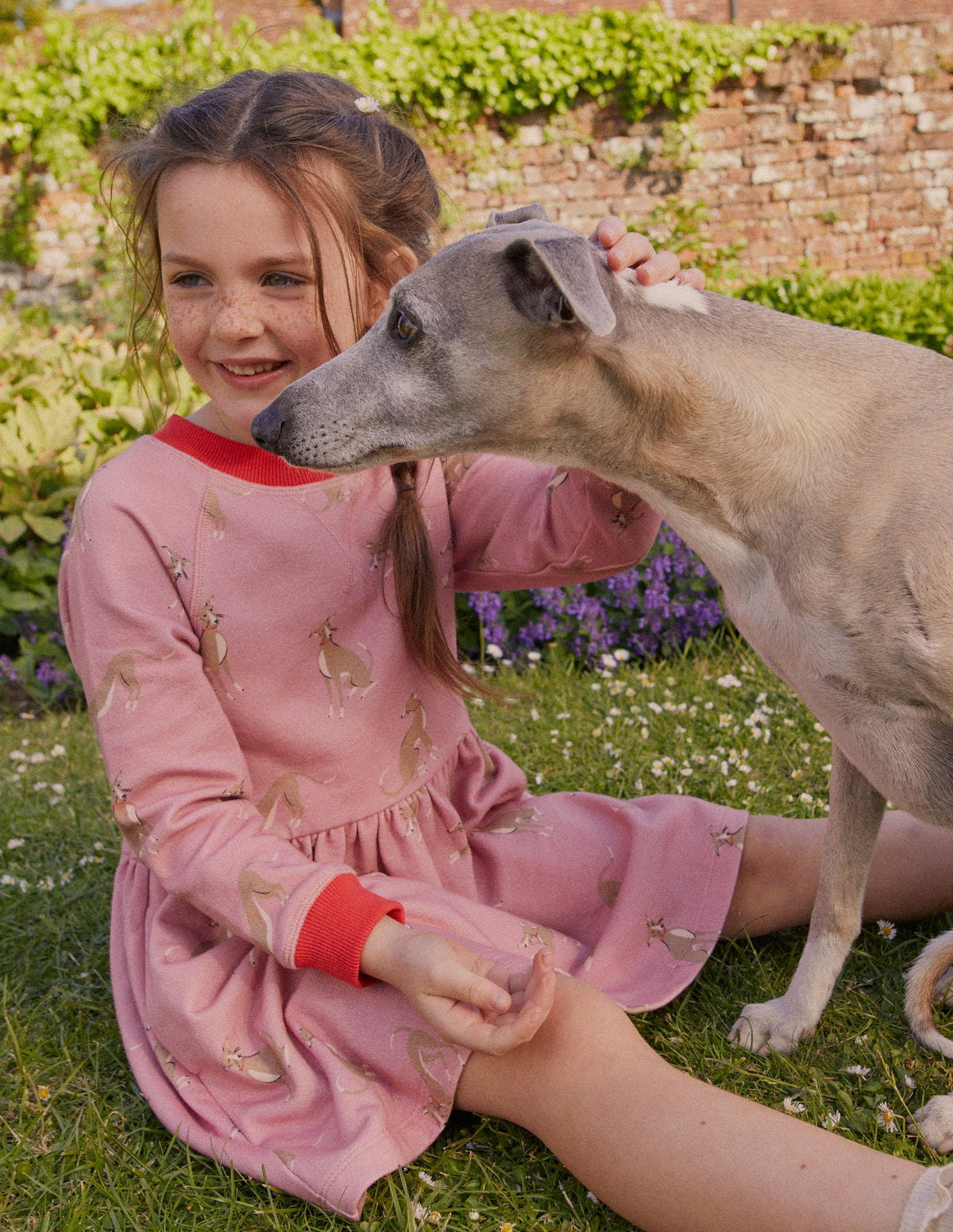 Bedrucktes Sweatshirt-Kleid-Vintage Rosa Windhund-4