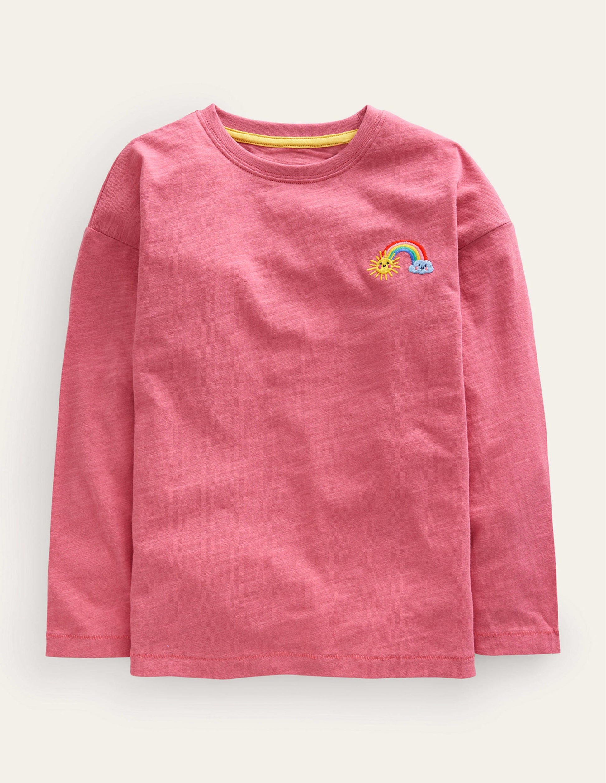 T-Shirt mit aufgesticktem Motiv-Rosarot-1