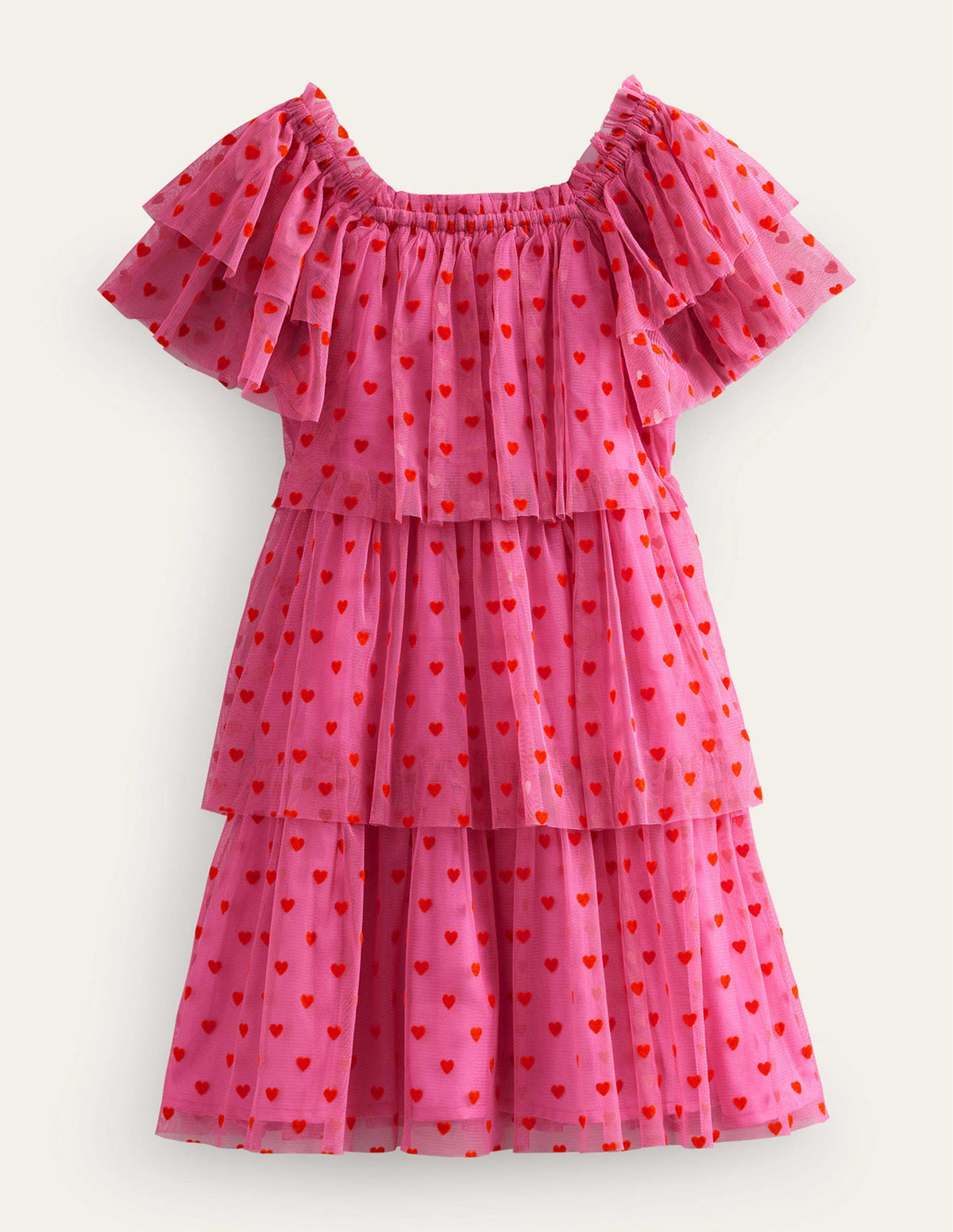 Tiered Tulle Dress-Strawberry Pink Hearts-1