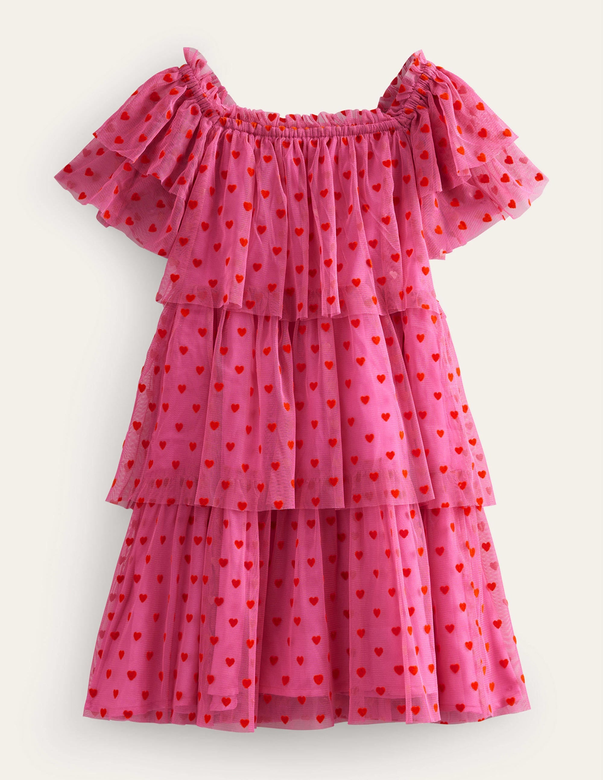 Tiered Tulle Dress-Strawberry Pink Hearts - Image 2