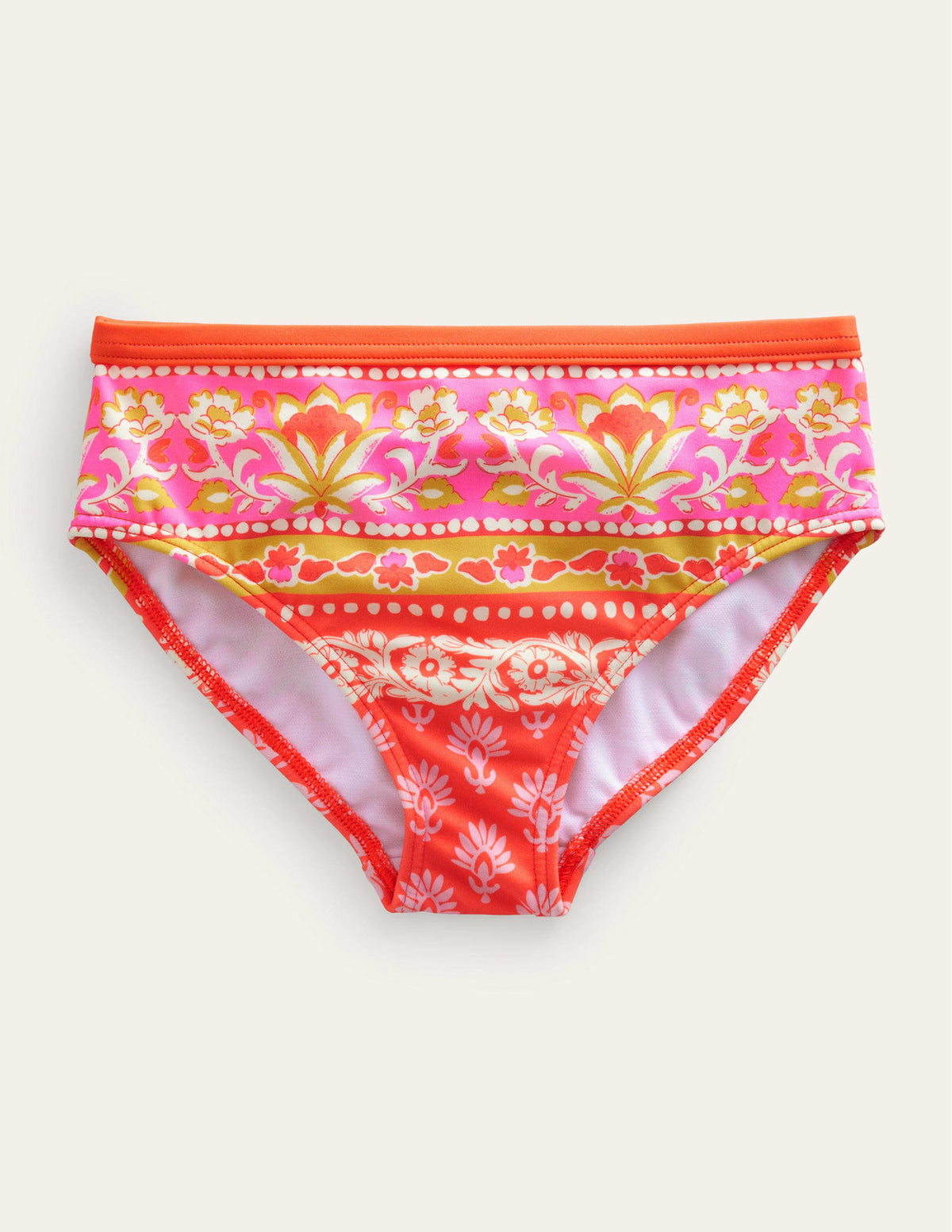 Gemusterte Bikinihose-Orangerot, Holzschnittmuster - Image 1