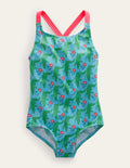 Bedruckter Badeanzug mit gekreuzten Trägern-Meerblau, Krokodilmuster