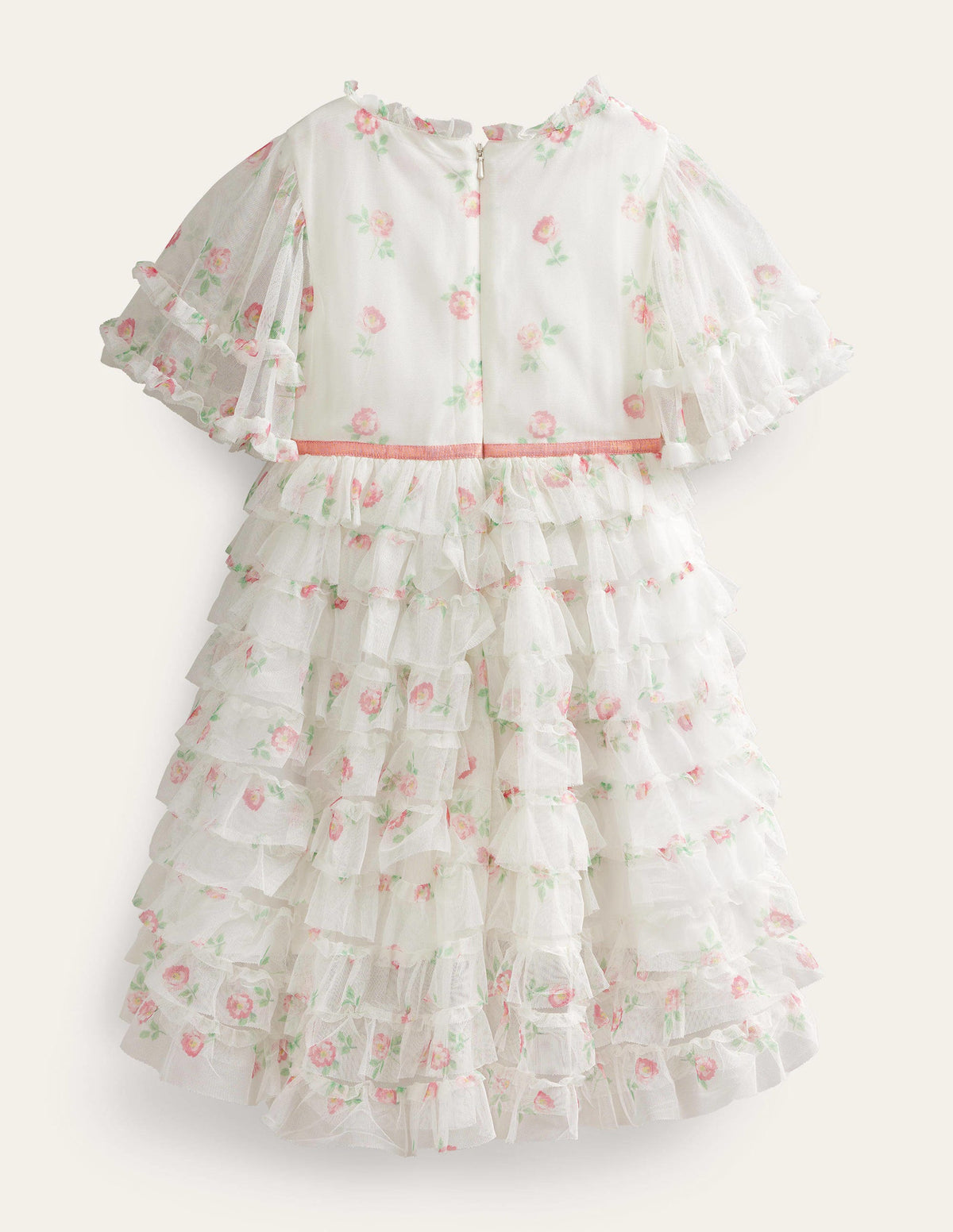 Gerüschtes Tüllkleid mit abfallendem Saum-Naturweiß, Kleines Vintage-Blumenmuster - Image 2
