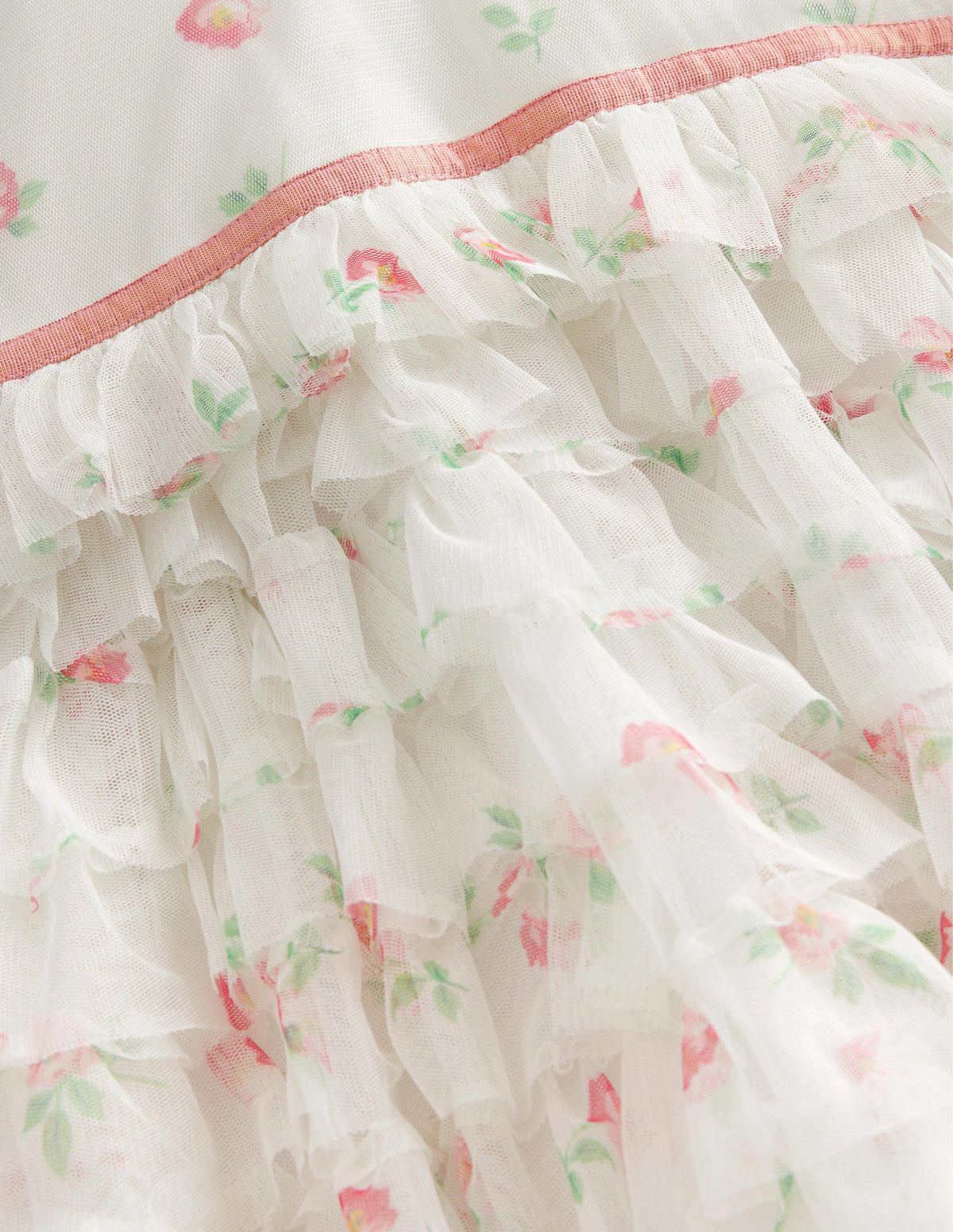Gerüschtes Tüllkleid mit abfallendem Saum-Naturweiß, Kleines Vintage-Blumenmuster - Image 3