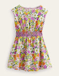 Printed Holiday Dress-Ivory and Radiant Orchid