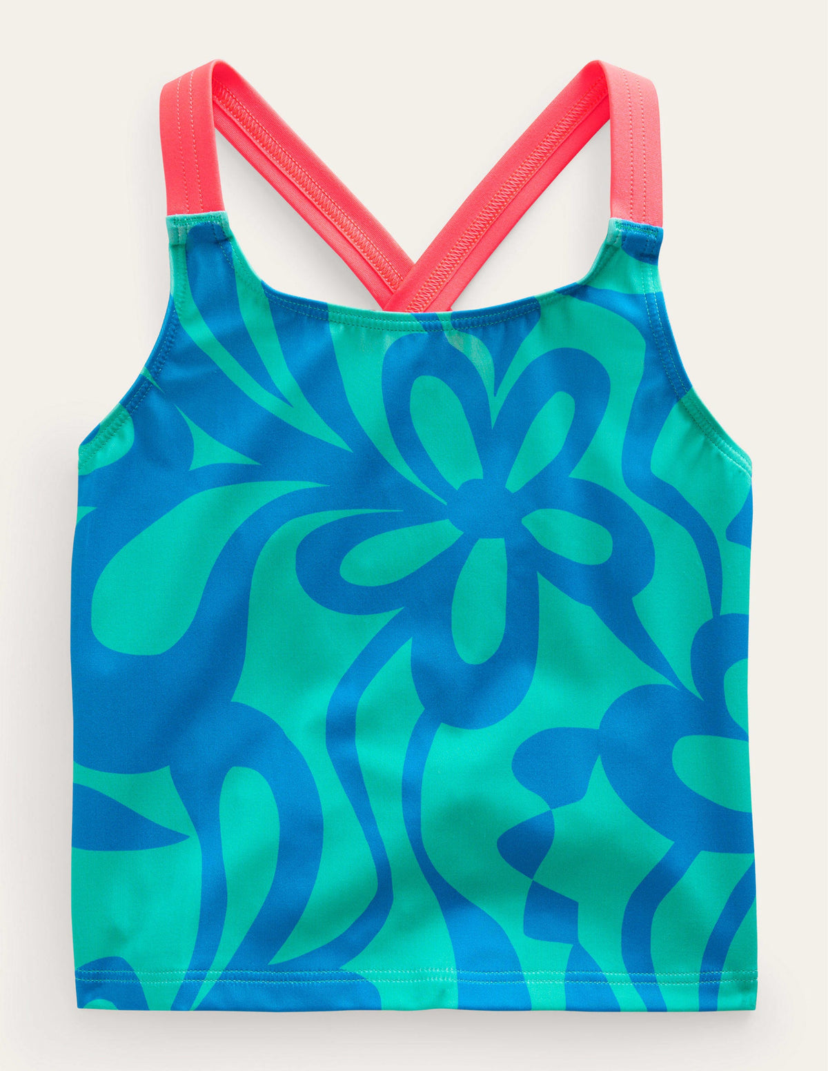 Cross Back Tankini Top-Tropical Green Summer Stencil - Image 1