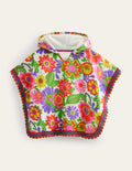 Poncho-Hoodie aus Frottee-Bunt, Festival-Blumenmuster