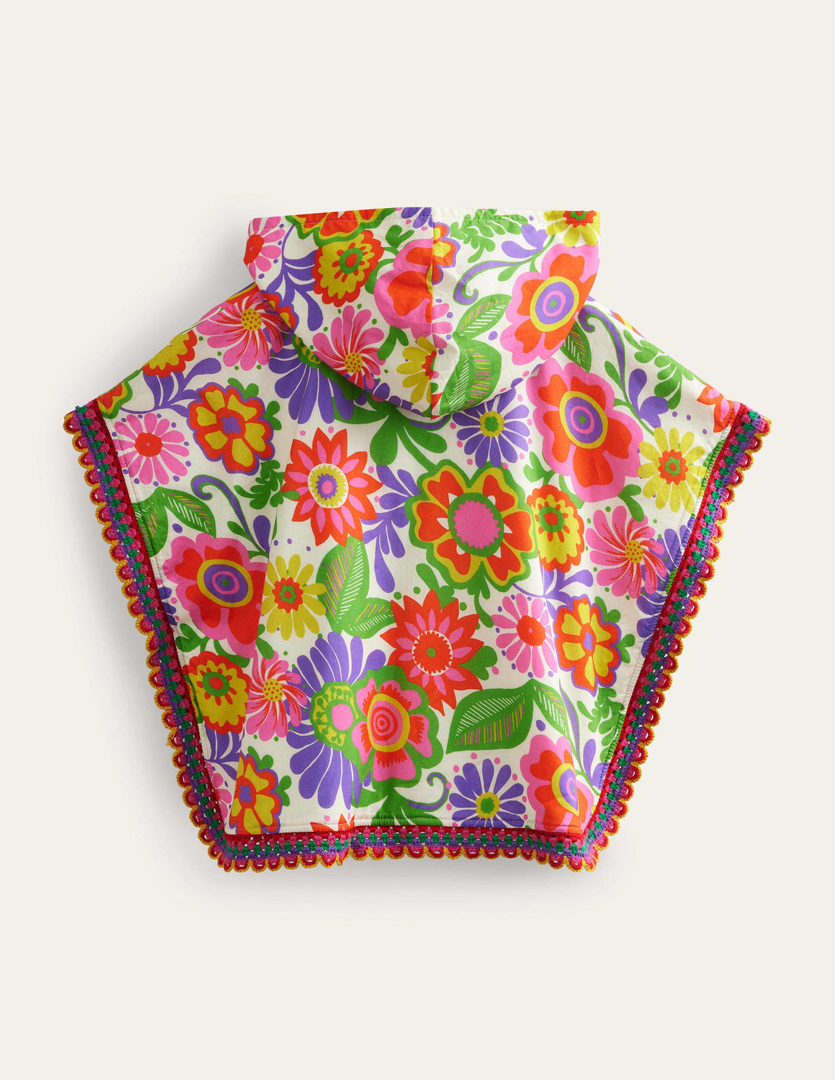Poncho-Hoodie aus Frottee-Bunt, Festival-Blumenmuster-2
