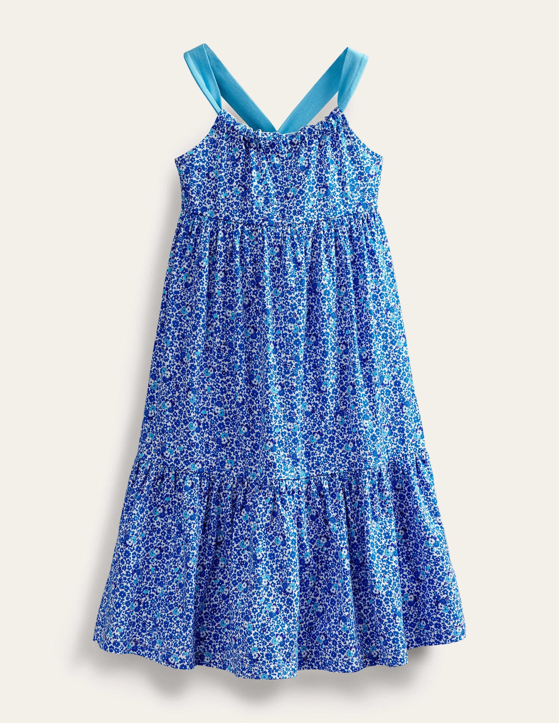 Gestuftes Jersey-Midikleid-Karibikblau, Blumen-1