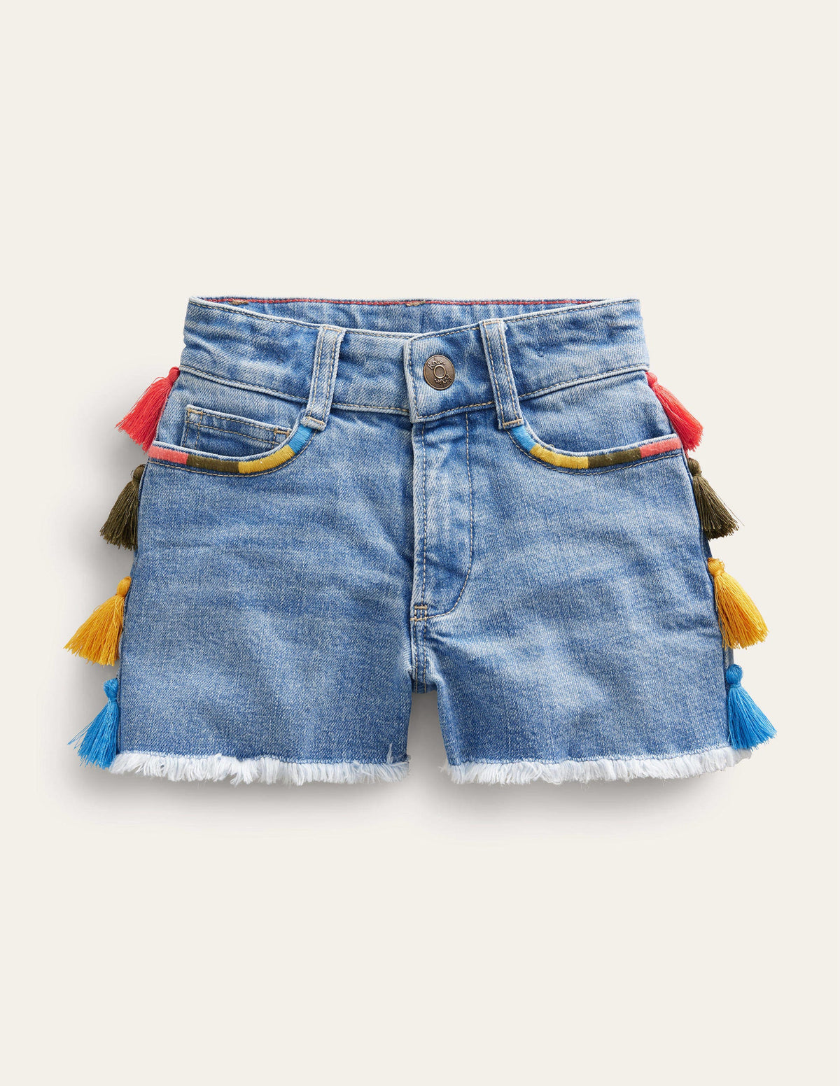 Denim-Shorts mit Quasten-Helles Vintageblau, Gewaschen - Image 1