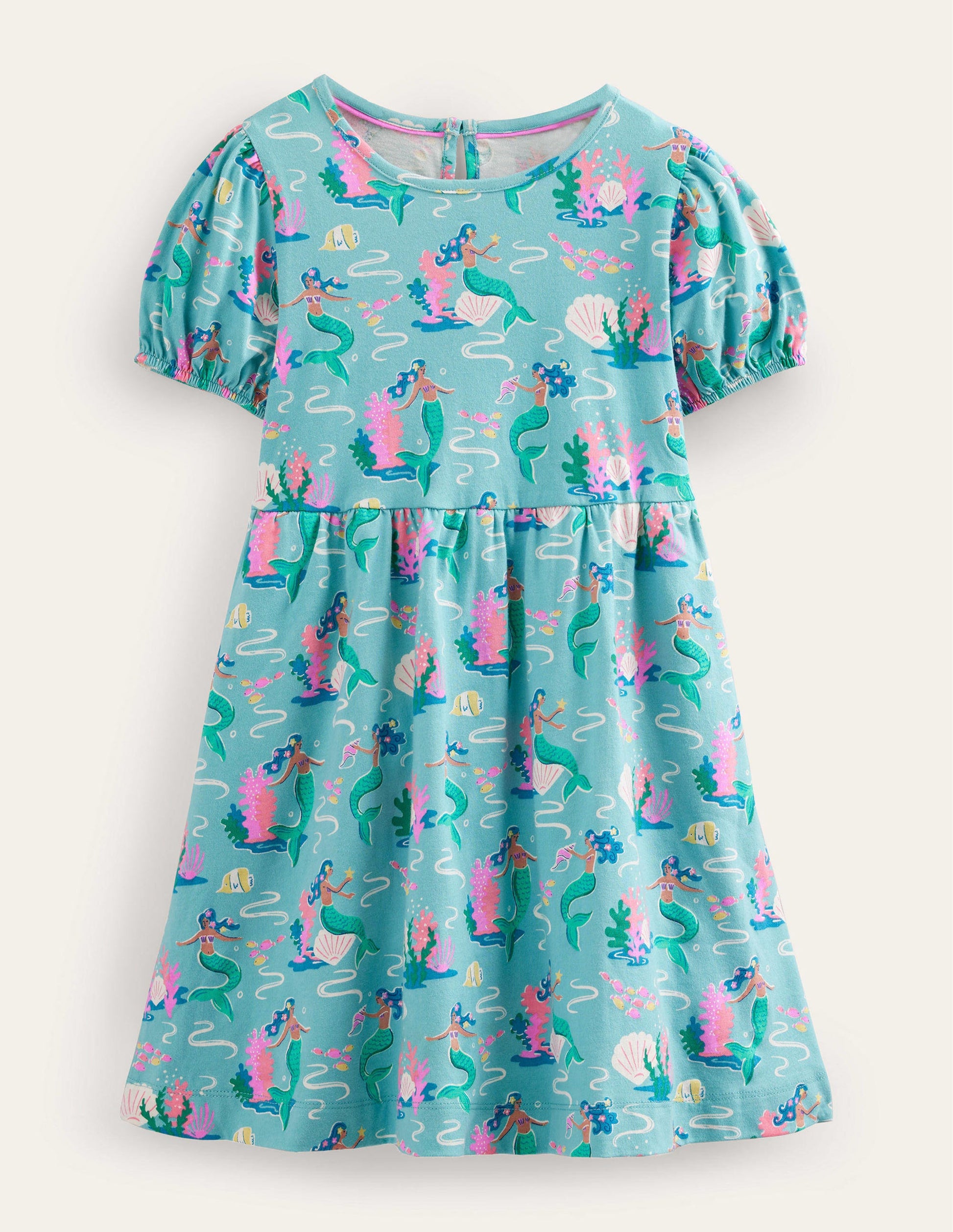 Robe à manches bouffantes-Sirènes bleu aigue-marine-1