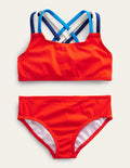 Bikini mit gekreuzten Rückenträgern in Regenbogenfarben-Feuerrot