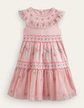Tüllkleid mit besticktem Blumenmuster-Altrosa
