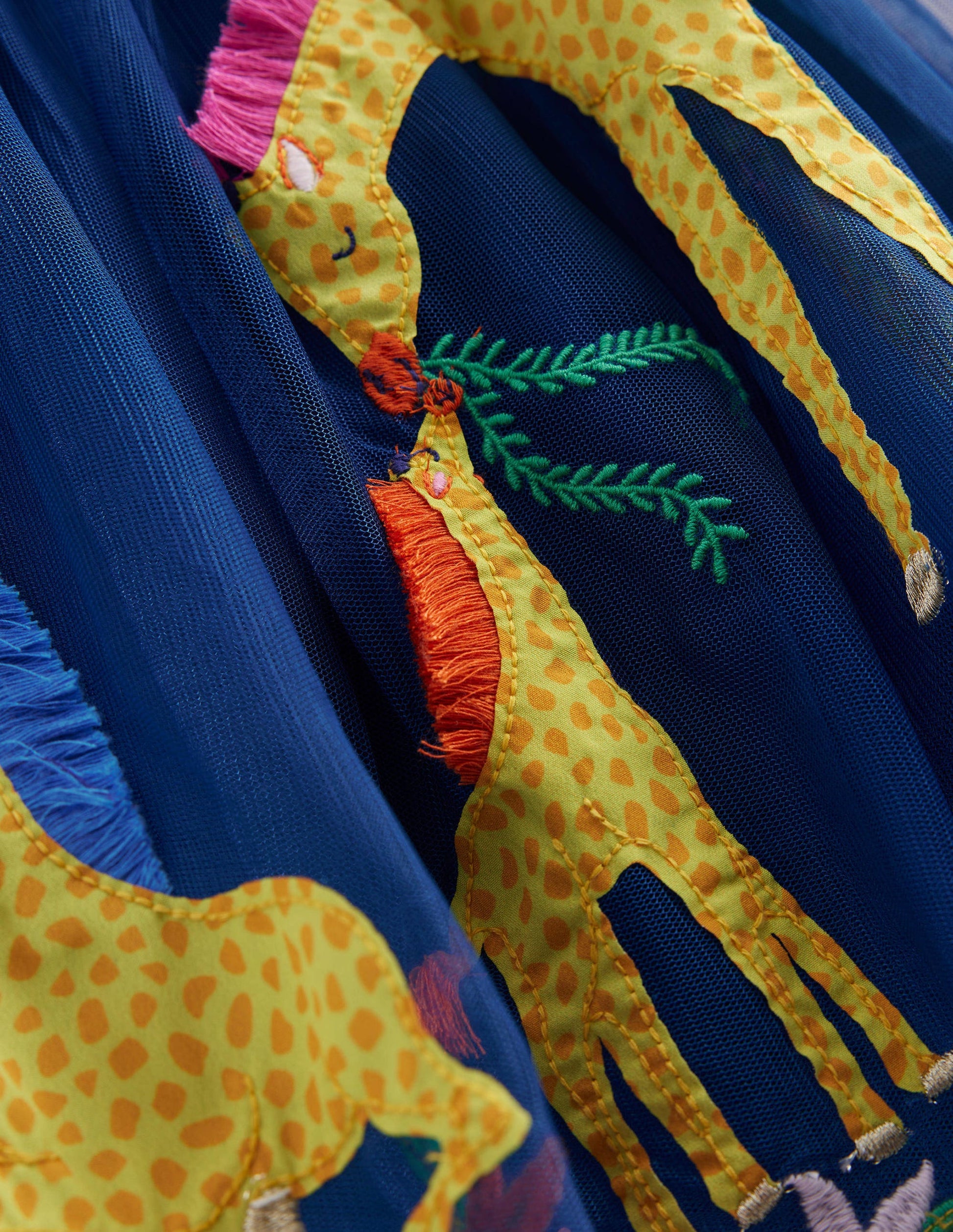 Appliziertes Kleid mit Tüll-Saphirblau/Vanille, Gestreift-3