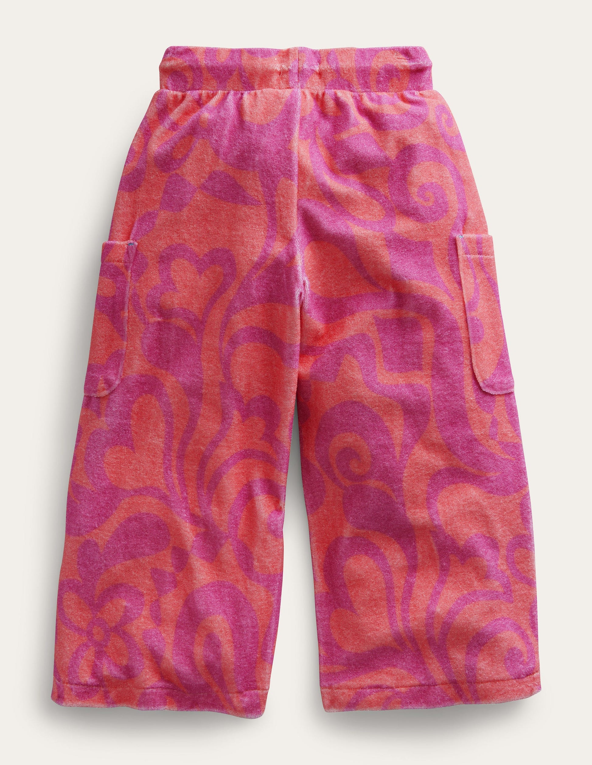 Gemusterte Frottee- Cargohose-Pfirsichbowle-2