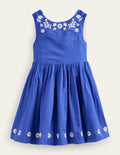 Besticktes Kleid mit überkreuzten Trägern-Stahlblau