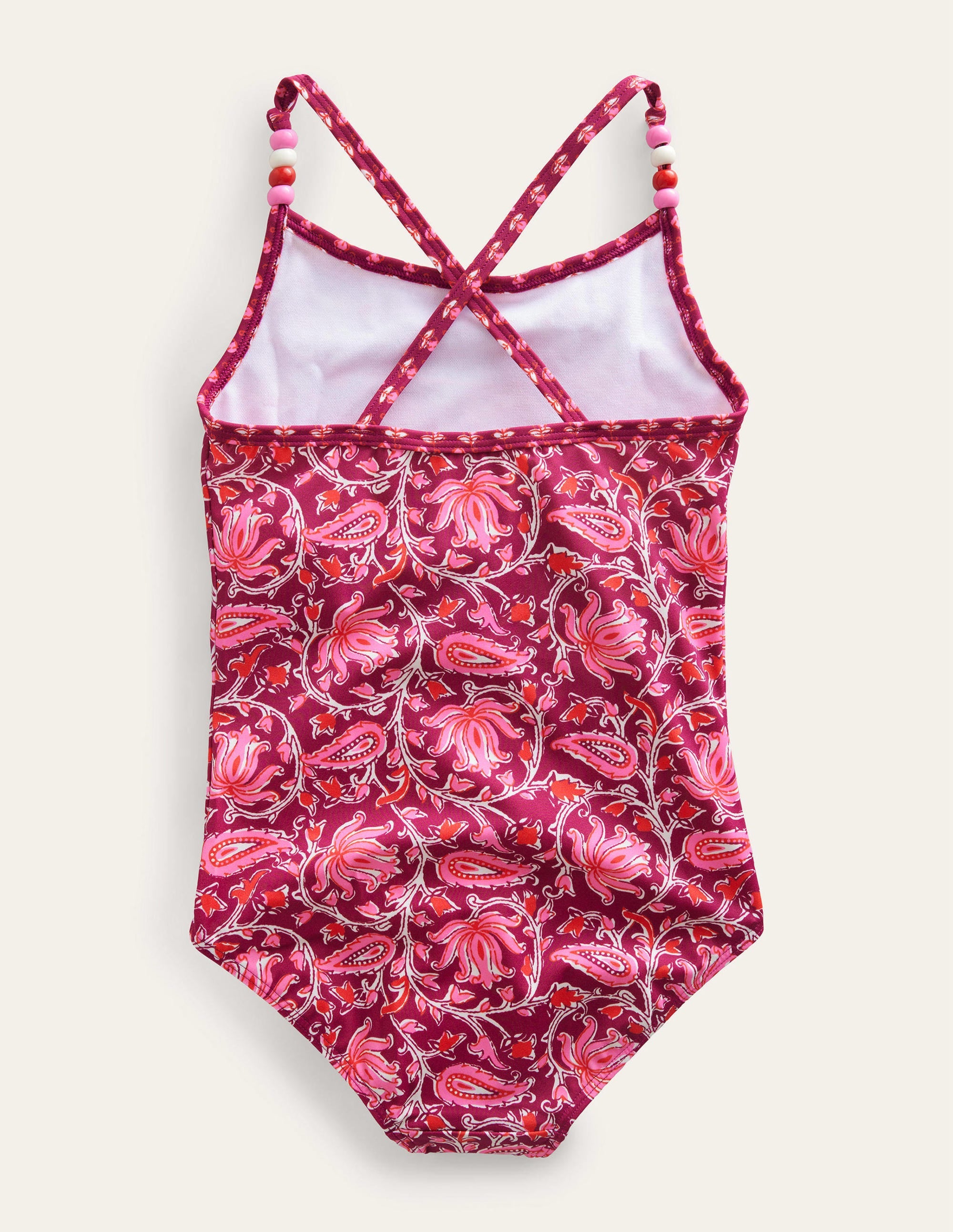 Badeanzug mit Perlen-Strahlendes Beerenrot, Paisleymuster - Image 2
