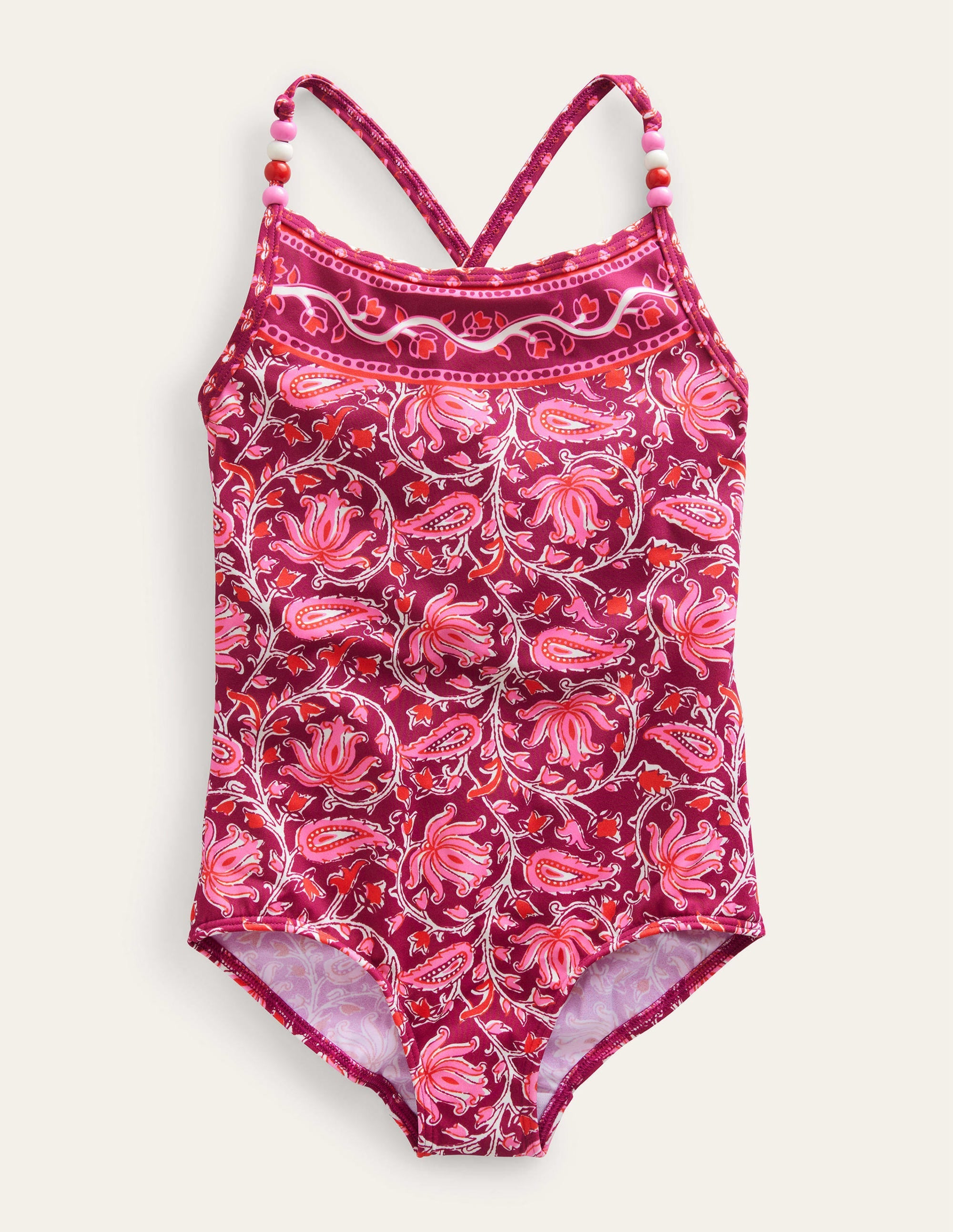 Badeanzug mit Perlen-Strahlendes Beerenrot, Paisleymuster - Image 1