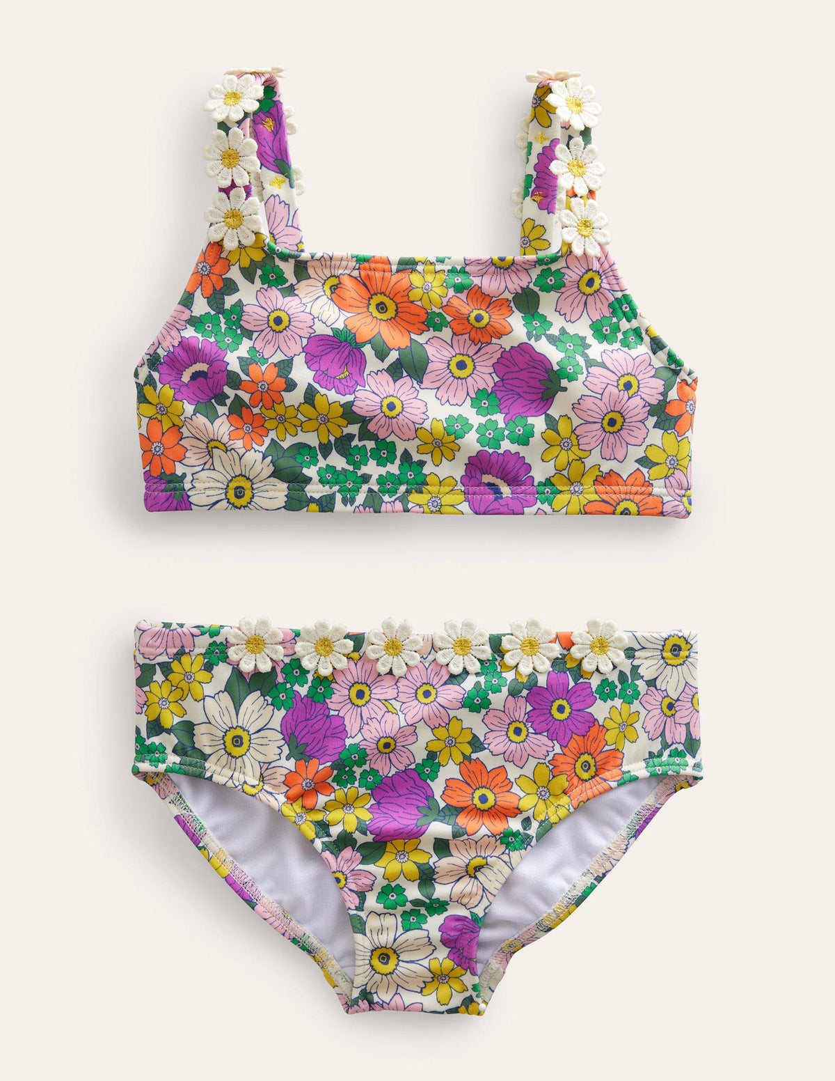 Bikini à bretelles marguerites-Ivoire et motif floral orchidée éclatante - Image 1