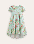 Gerüschtes Kleid mit abfallendem Saum-Bunt, Vintage-Blumenmuster
