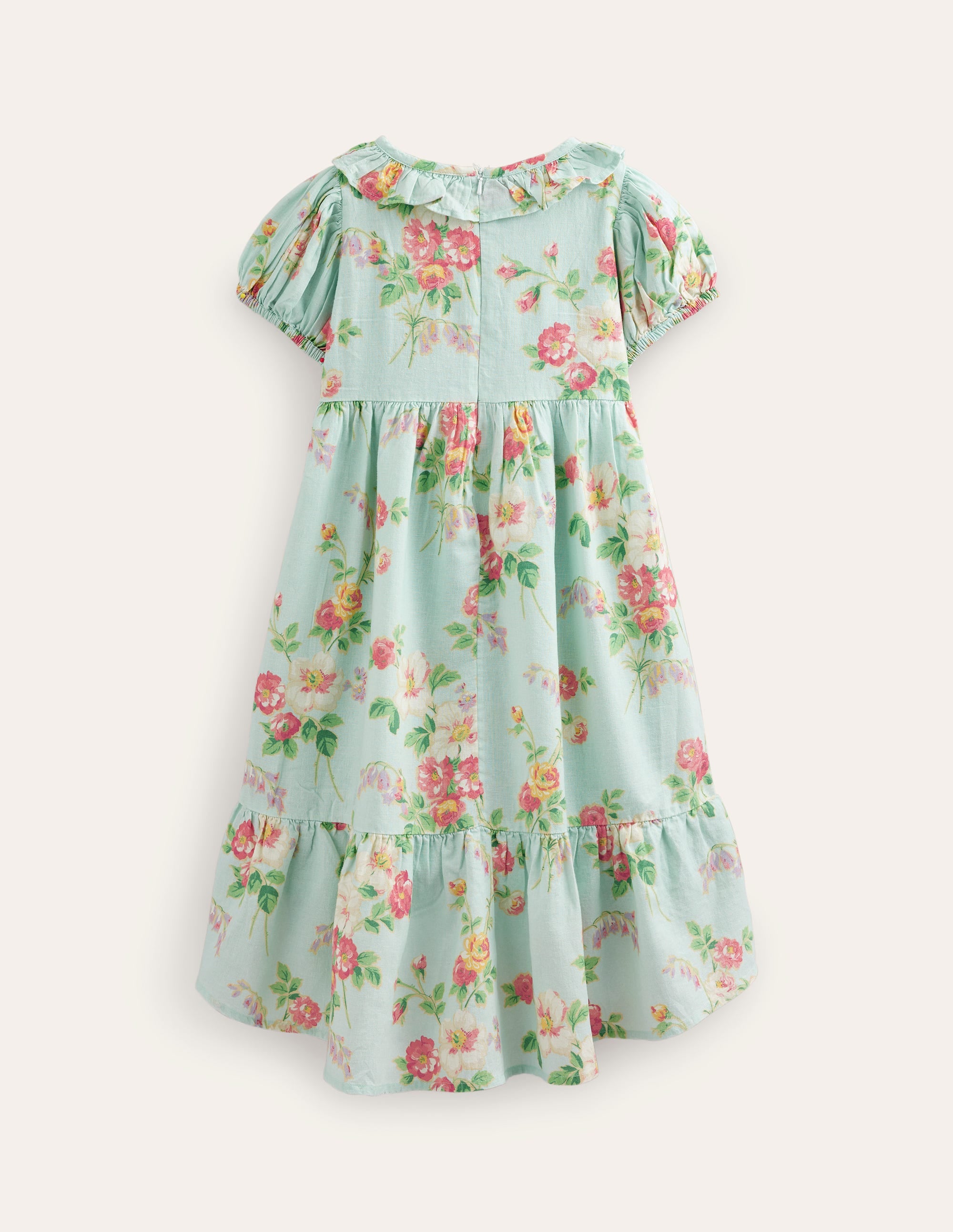Gerüschtes Kleid mit abfallendem Saum-Bunt, Vintage-Blumenmuster - Image 2