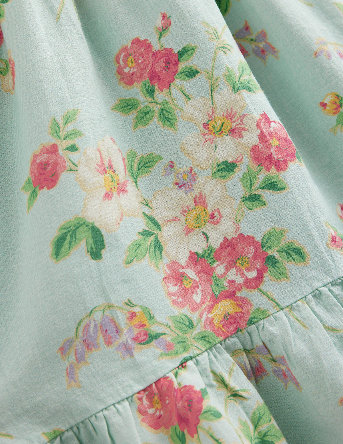 Gerüschtes Kleid mit abfallendem Saum-Bunt, Vintage-Blumenmuster-3