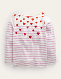 Lustiges Bretonshirt-Rosa/Naturweiß Herzen
