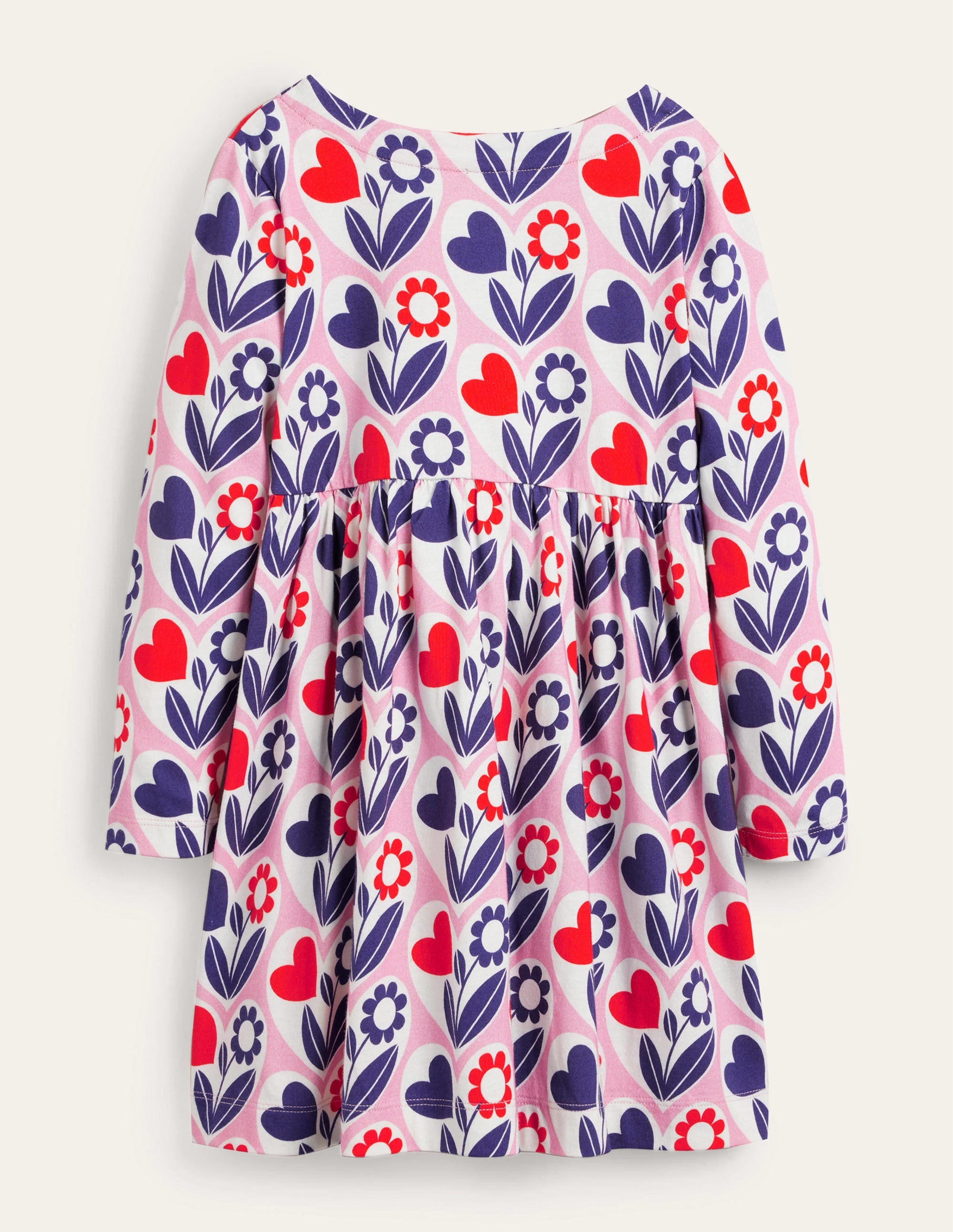 Fröhliches Jerseykleid mit langen Ärmeln-Hellrosa, Blumen-Herzen - Image 2