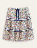 Midi-Stufenrock-Vanille, Blumenmuster