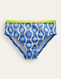 Gemusterte Bikinihose-Penzance-Blau, Gänseblümchen/Wellen
