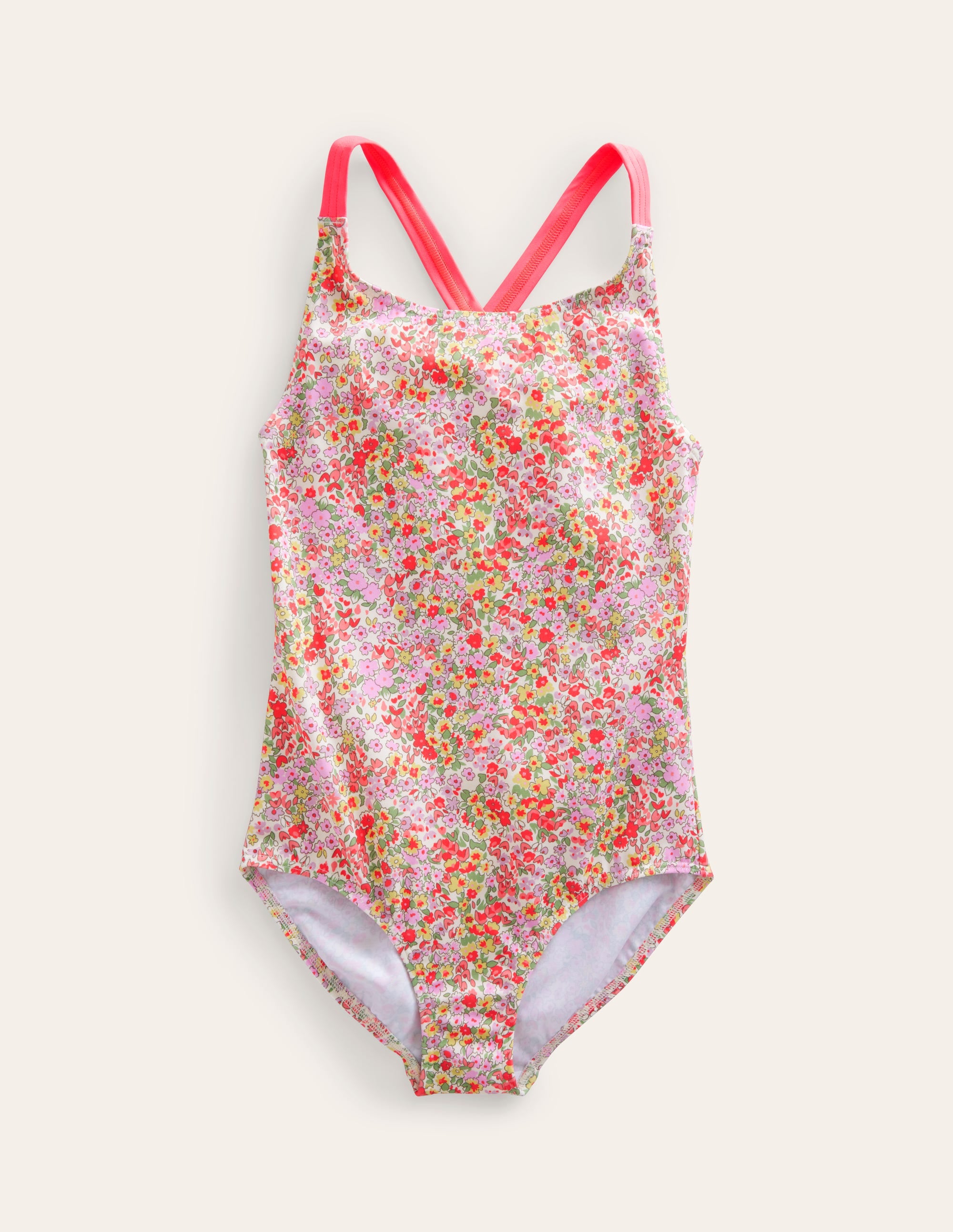 Bedruckter Badeanzug mit gekreuzten Trägern-Frühling Floral - Image 1