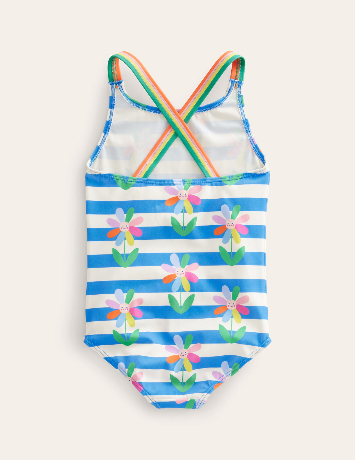 Cross-back Printed Swimsuit-Cabana Blue Daisy Stripe - Image 2