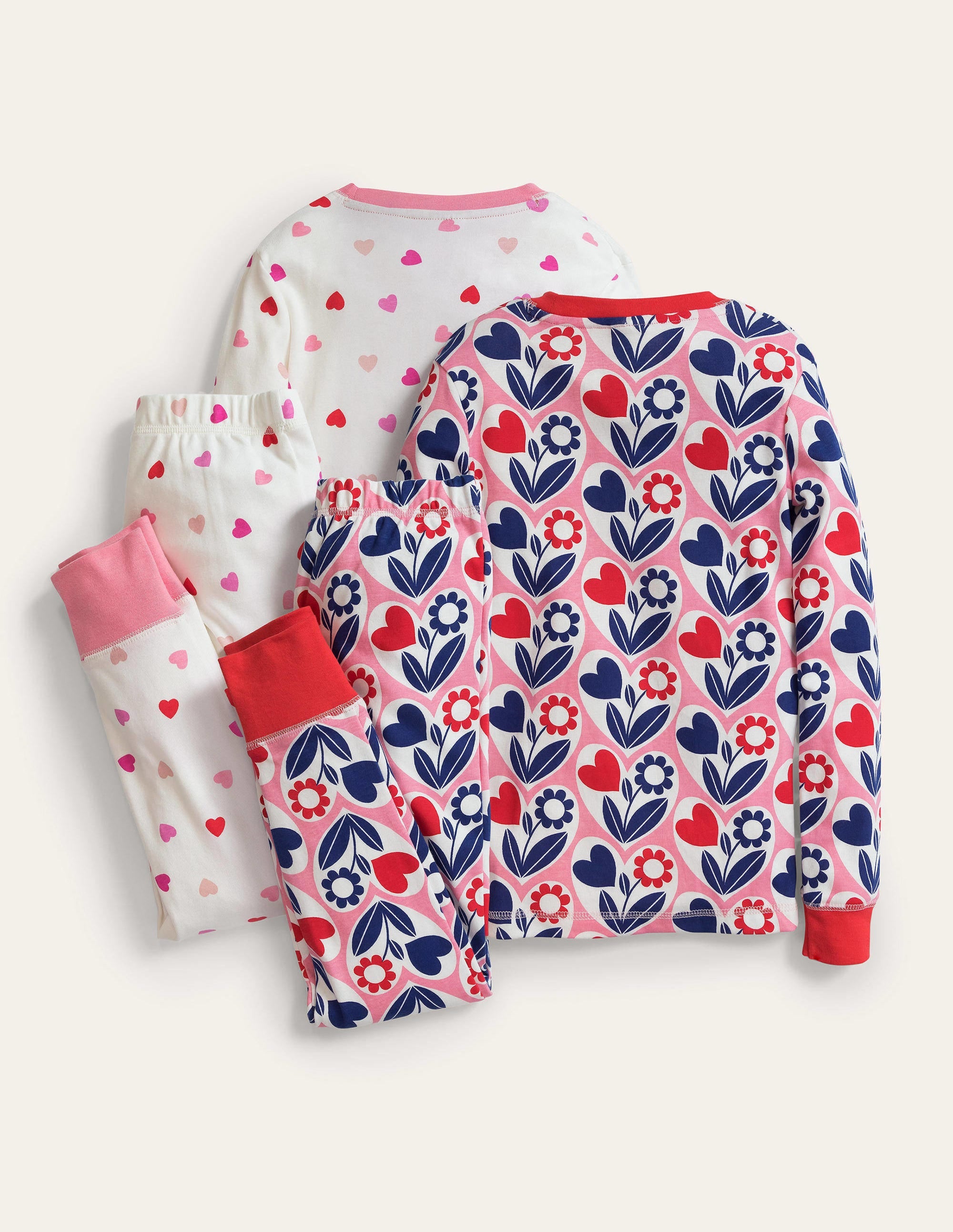 Twin Pack Snug Pyjamas-Pink/Navy Hearts - Image 2